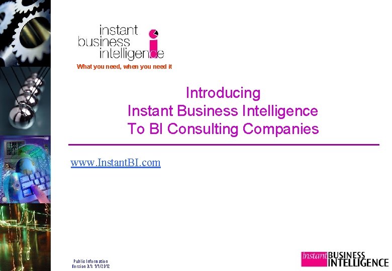 What you need, when you need it Introducing Instant Business Intelligence To BI Consulting