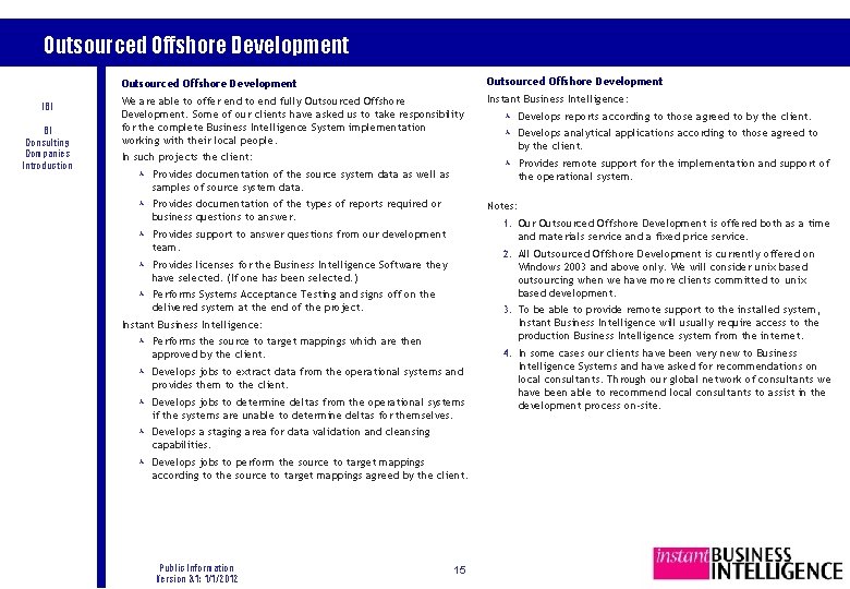 Outsourced Offshore Development IBI BI Consulting Companies Introduction Outsourced Offshore Development We are able