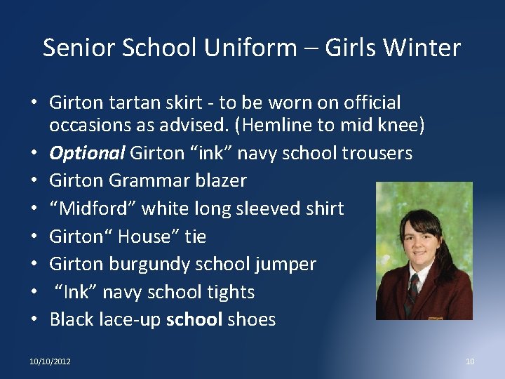 Senior School Uniform – Girls Winter • Girton tartan skirt - to be worn