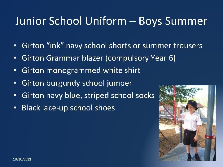 Junior School Uniform – Boys Summer • • • Girton “ink” navy school shorts