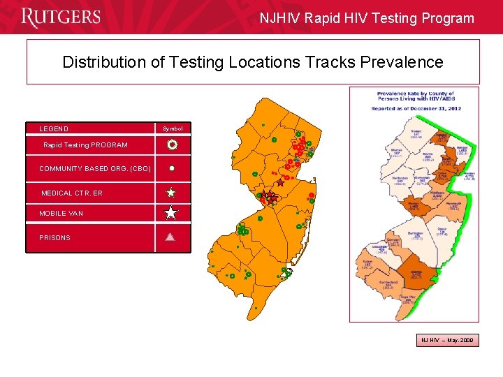 NJHIV Rapid HIV Testing Program Distribution of Testing Locations Tracks Prevalence LEGEND Symbol Rapid