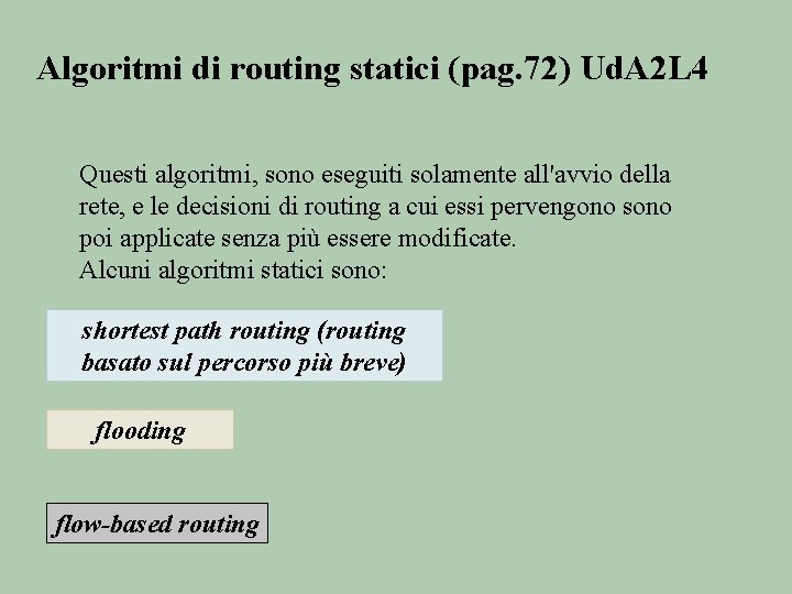Algoritmi di routing statici pag 72 Ud A