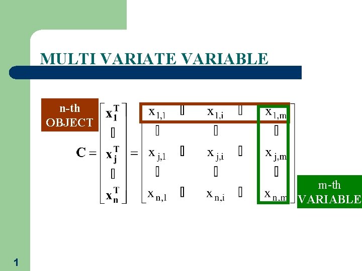 MULTI VARIATE VARIABLE n-th OBJECT m-th VARIABLE 1 