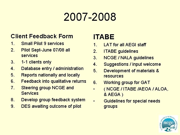 2007 -2008 Client Feedback Form ITABE 1. 2. 3. 4. 5. 6. 7. 8.