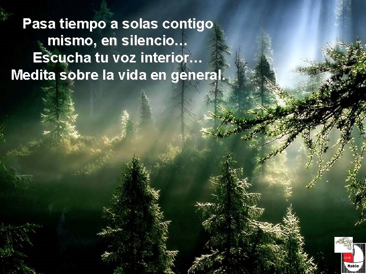Pasa tiempo a solas contigo mismo, en silencio… Escucha tu voz interior… Medita sobre Pasa tiempo a solas contigo mismo, en silencio… Escucha tu voz interior… Medita sobre