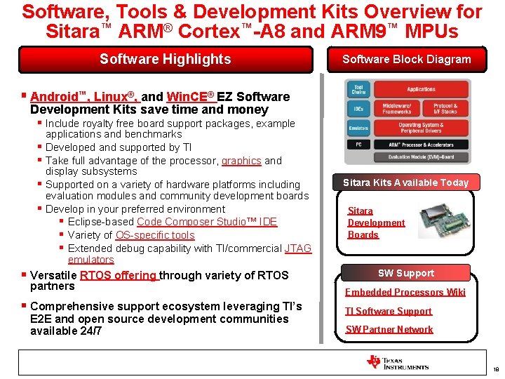 Software, Tools & Development Kits Overview for Sitara™ ARM® Cortex™-A 8 and ARM 9™