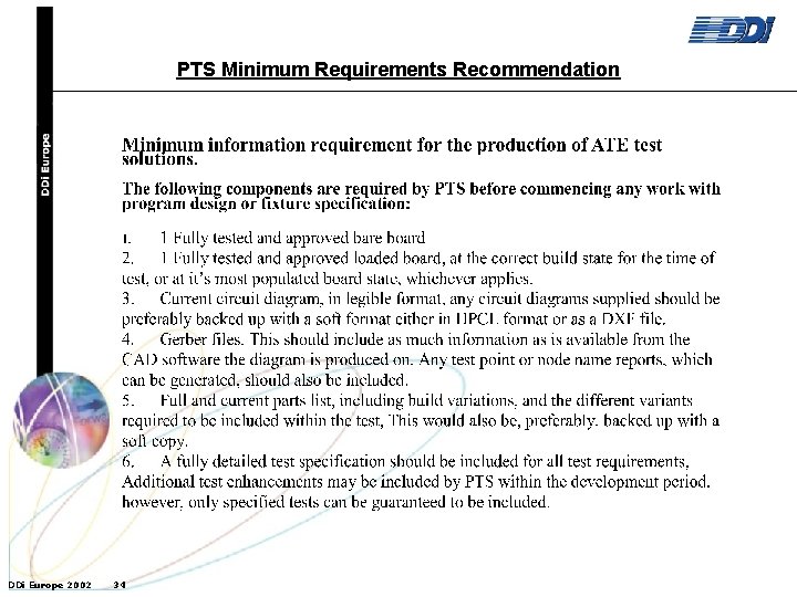 PTS Minimum Requirements Recommendation DDi Europe 2002 34 