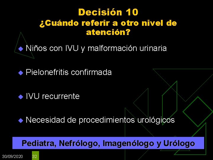 Decisión 10 ¿Cuándo referir a otro nivel de atención? u Niños con IVU y Decisión 10 ¿Cuándo referir a otro nivel de atención? u Niños con IVU y