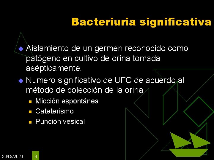 Bacteriuria significativa Aislamiento de un germen reconocido como patógeno en cultivo de orina tomada Bacteriuria significativa Aislamiento de un germen reconocido como patógeno en cultivo de orina tomada