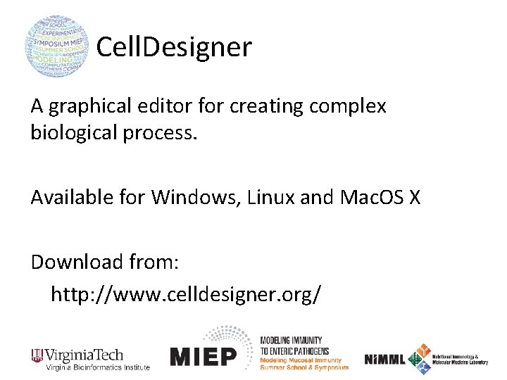 Cell. Designer A graphical editor for creating complex biological process. Available for Windows, Linux