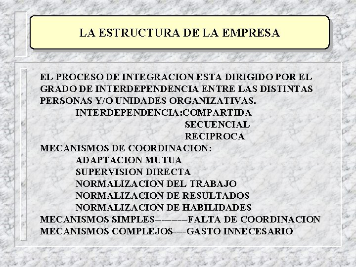 LA ESTRUCTURA DE LA EMPRESA EL PROCESO DE INTEGRACION ESTA DIRIGIDO POR EL GRADO LA ESTRUCTURA DE LA EMPRESA EL PROCESO DE INTEGRACION ESTA DIRIGIDO POR EL GRADO