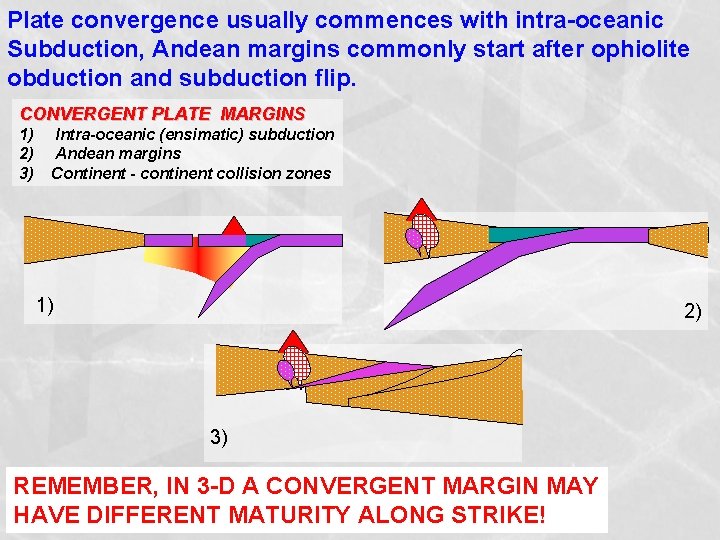 Plate convergence usually commences with intra-oceanic Subduction, Andean margins commonly start after ophiolite obduction