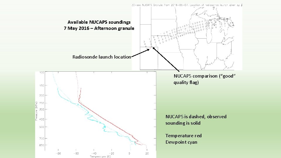 Available NUCAPS soundings 7 May 2016 – Afternoon granule Radiosonde launch location NUCAPS comparison Available NUCAPS soundings 7 May 2016 – Afternoon granule Radiosonde launch location NUCAPS comparison