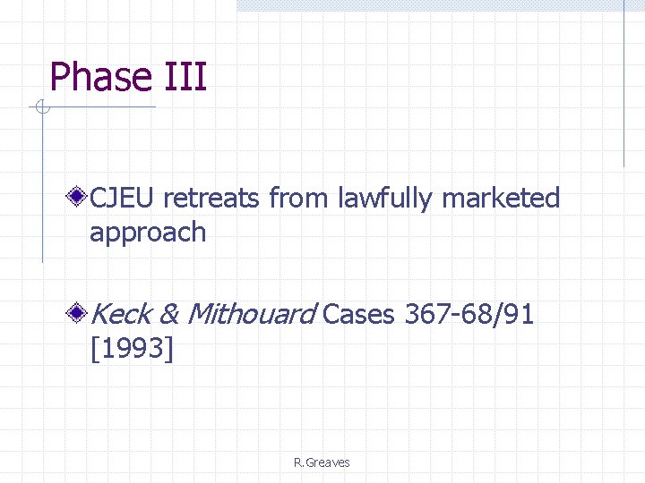 Phase III CJEU retreats from lawfully marketed approach Keck & Mithouard Cases 367 -68/91