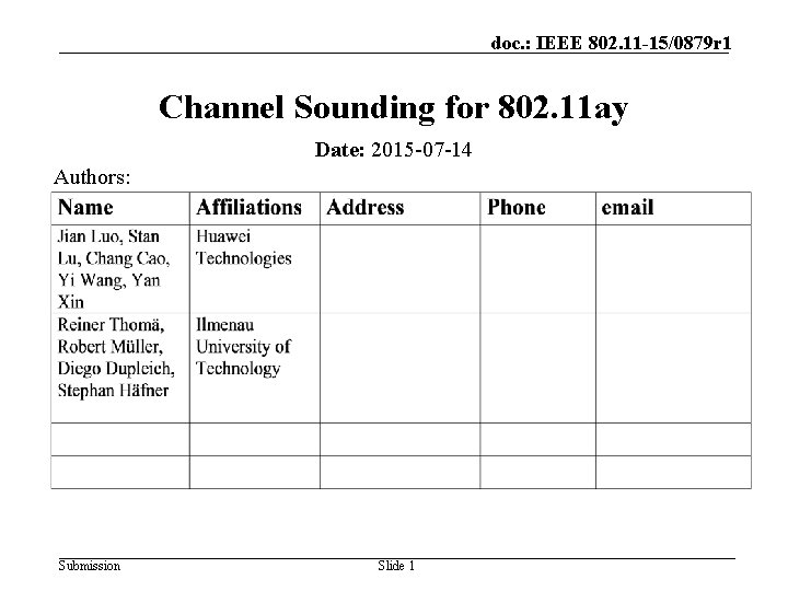 doc. : IEEE 802. 11 -15/0879 r 1 Channel Sounding for 802. 11 ay