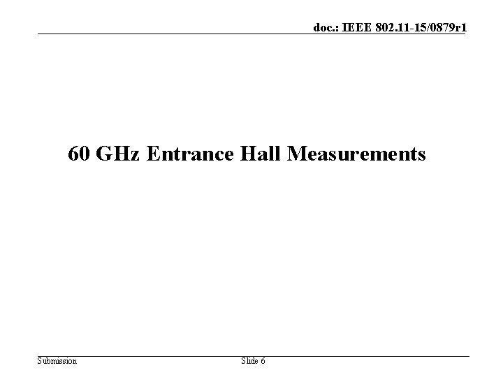 doc. : IEEE 802. 11 -15/0879 r 1 60 GHz Entrance Hall Measurements Submission