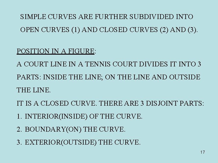 SIMPLE CURVES ARE FURTHER SUBDIVIDED INTO OPEN CURVES (1) AND CLOSED CURVES (2) AND