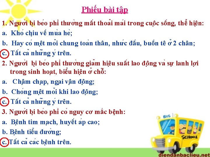 Phiếu bài tập 1. Ngươ i bi be o phi thươ ng mâ t