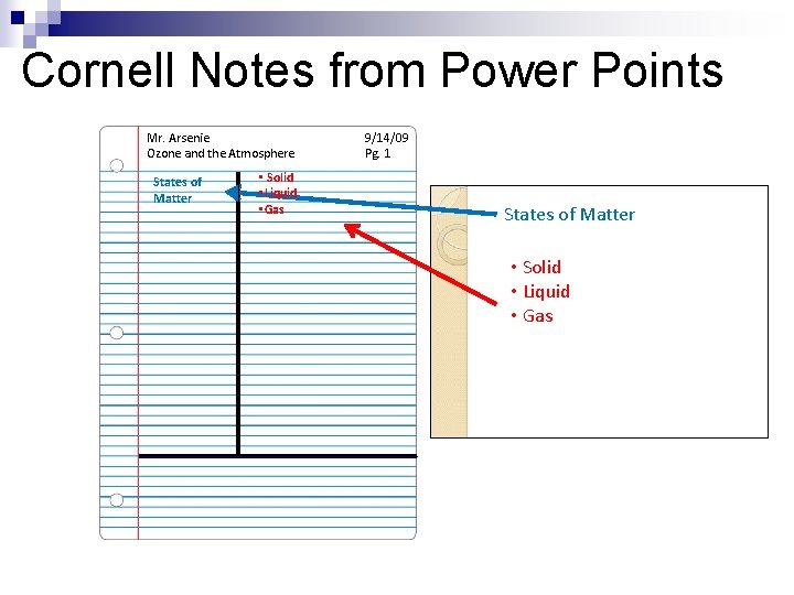 Cornell Notes from Power Points Mr. Arsenie Ozone and the Atmosphere States of Matter