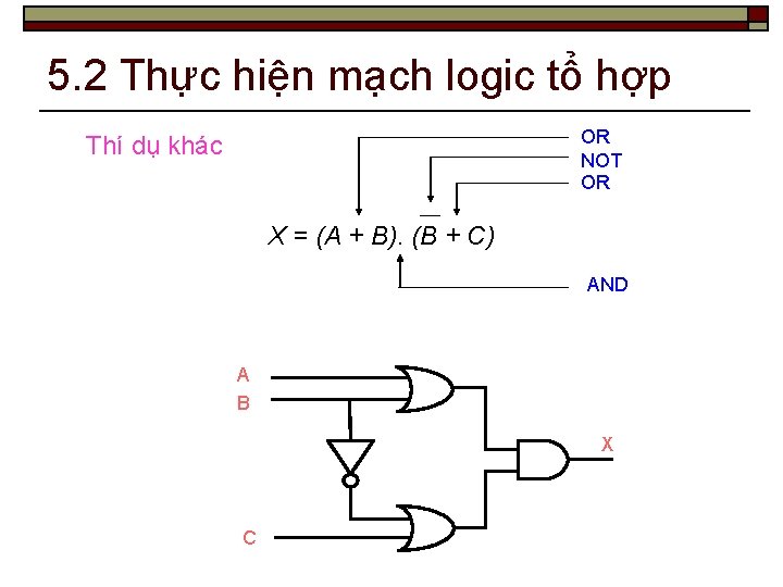 5. 2 Thực hiện mạch logic tổ hợp OR NOT OR Thí dụ khác