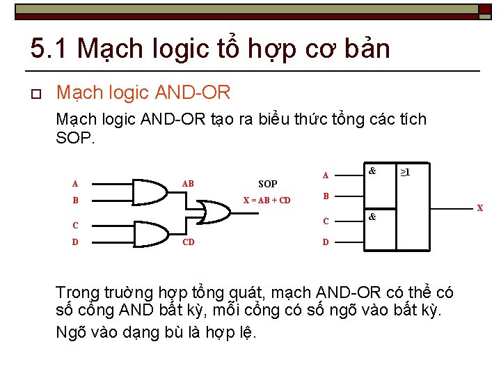 5. 1 Mạch logic tổ hợp cơ bản o Mạch logic AND-OR tạo ra