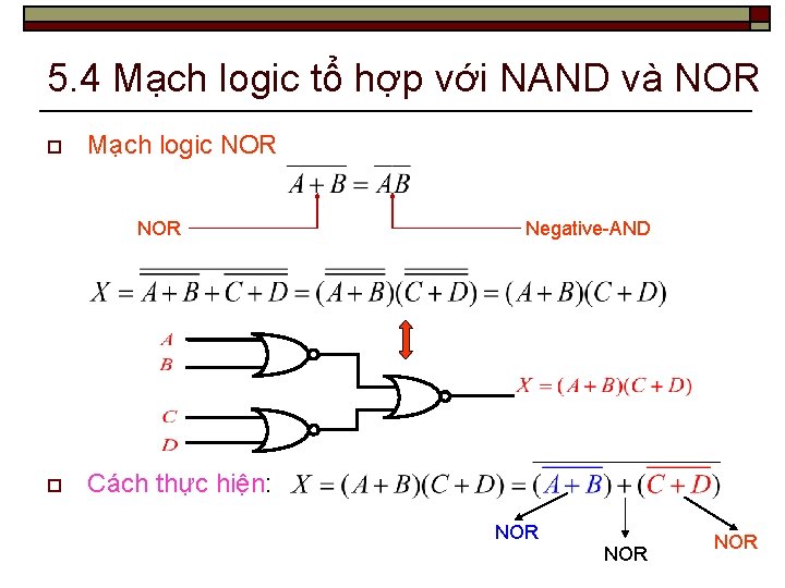 5. 4 Mạch logic tổ hợp với NAND và NOR o Mạch logic NOR