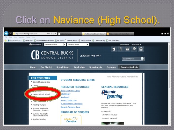 Click on Naviance (High School). 