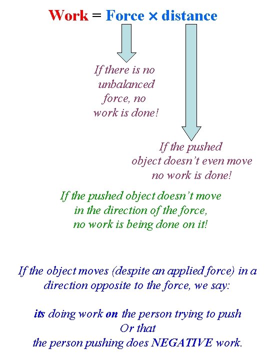 Work = Force distance If there is no unbalanced force, no work is done!
