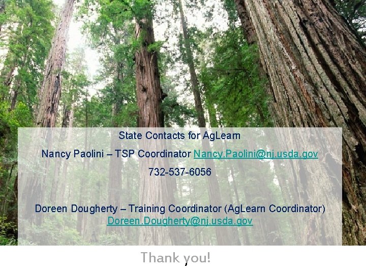 State Contacts for Ag. Learn Nancy Paolini – TSP Coordinator Nancy. Paolini@nj. usda. gov