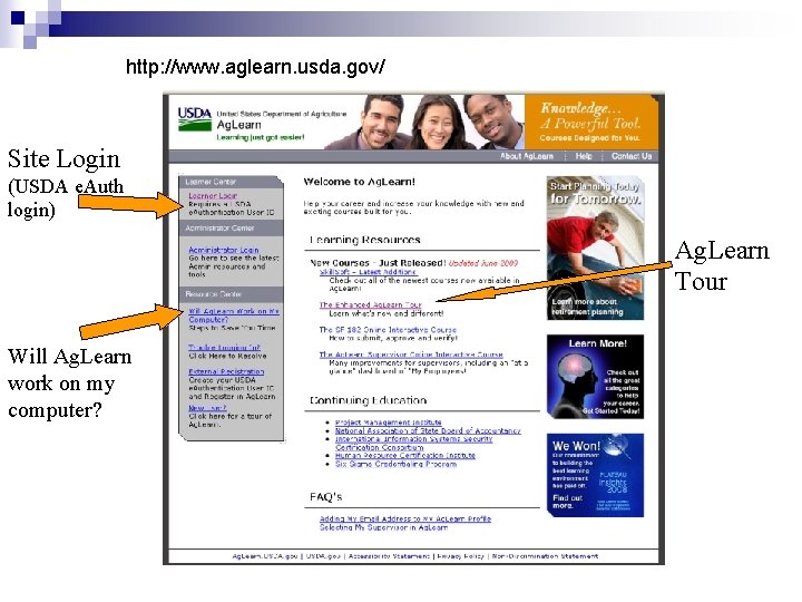 http: //www. aglearn. usda. gov/ Site Login (USDA e. Auth login) Ag. Learn Tour