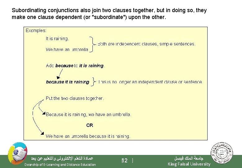 Subordinating conjunctions also join two clauses together, but in doing so, they make one