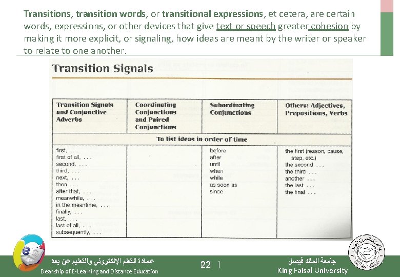 Transitions, transition words, or transitional expressions, et cetera, are certain words, expressions, or other