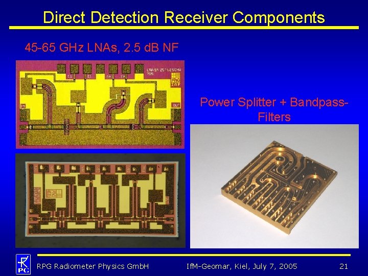 Direct Detection Receiver Components 45 -65 GHz LNAs, 2. 5 d. B NF Power