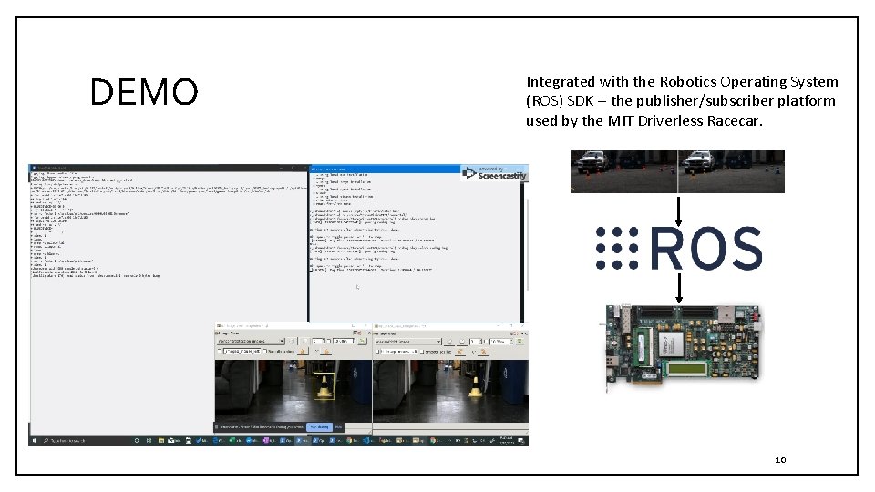 DEMO Integrated with the Robotics Operating System (ROS) SDK -- the publisher/subscriber platform used