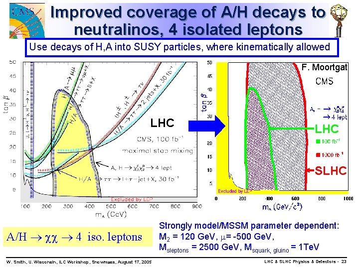 Improved coverage of A/H decays to neutralinos, 4 isolated leptons Use decays of H,