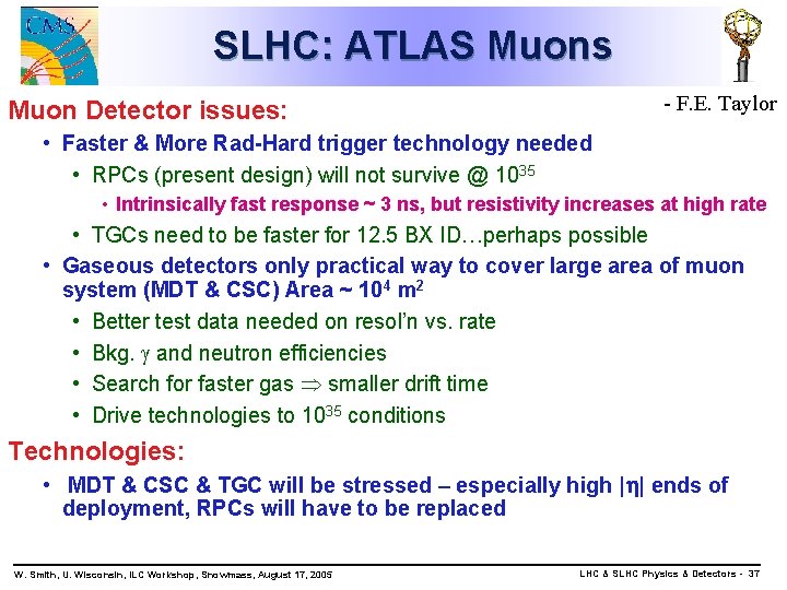 SLHC: ATLAS Muons - F. E. Taylor Muon Detector issues: • Faster & More