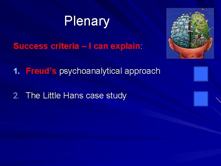 Plenary Success criteria – I can explain: 1. Freud’s psychoanalytical approach 2. The Little