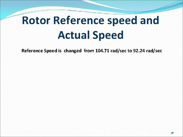 Rotor Reference speed and Actual Speed Reference Speed is changed from 104. 71 rad/sec