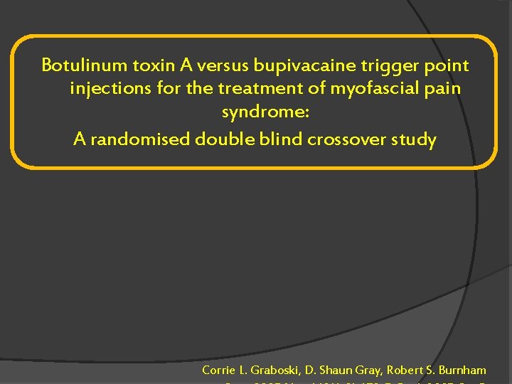 Botulinum toxin A versus bupivacaine trigger point injections for the treatment of myofascial pain