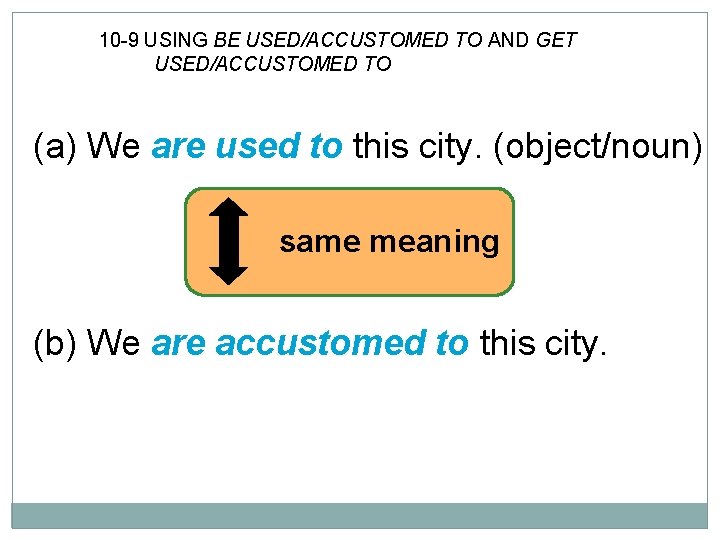 10 -9 USING BE USED/ACCUSTOMED TO AND GET USED/ACCUSTOMED TO (a) We are used