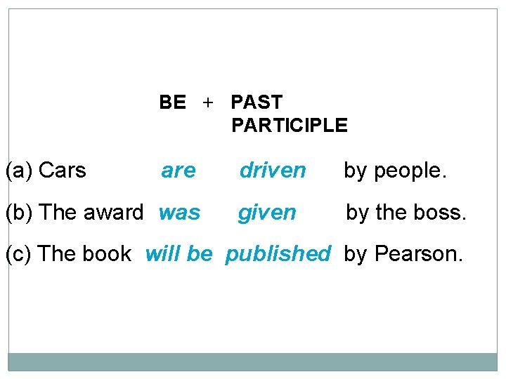 10 -2 FORM OF THE PASSIVE BE + PAST PARTICIPLE (a) Cars are (b)