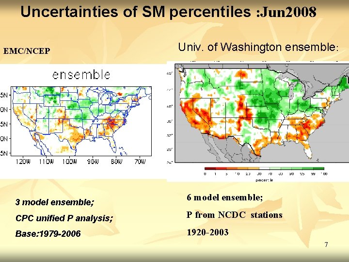 Uncertainties of SM percentiles : Jun 2008 EMC/NCEP 3 model ensemble; Univ. of Washington