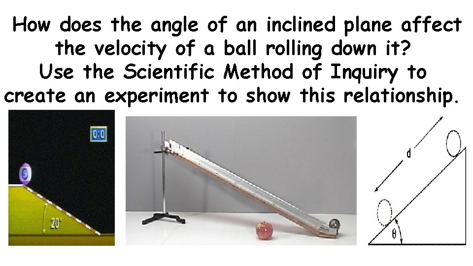 How does the angle of an inclined plane affect the velocity of a ball