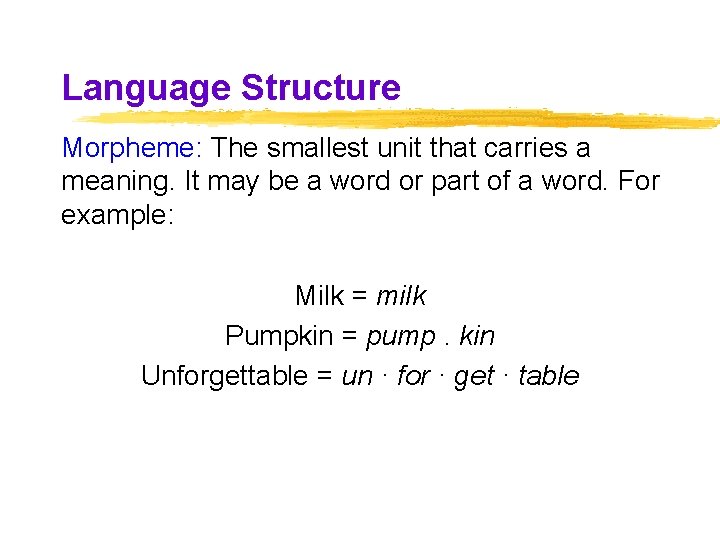 Language Structure Morpheme: The smallest unit that carries a meaning. It may be a Language Structure Morpheme: The smallest unit that carries a meaning. It may be a