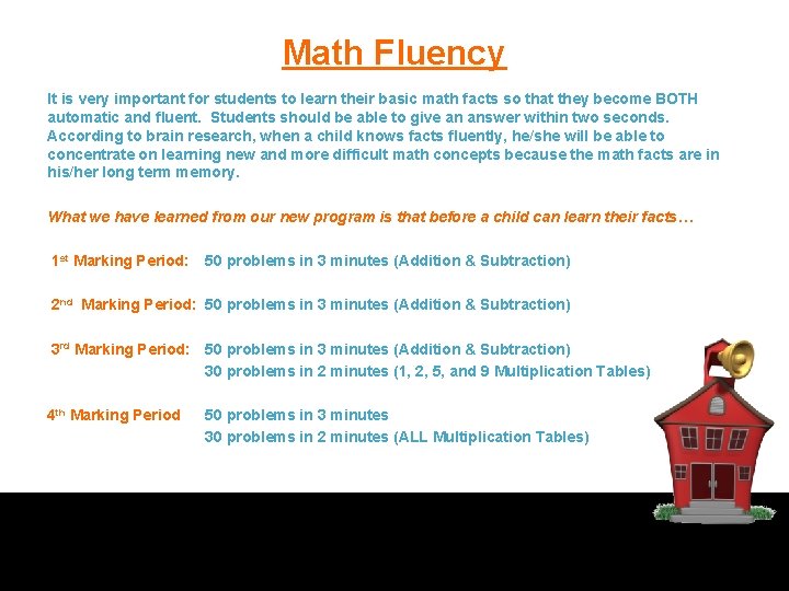 Math Fluency It is very important for students to learn their basic math facts