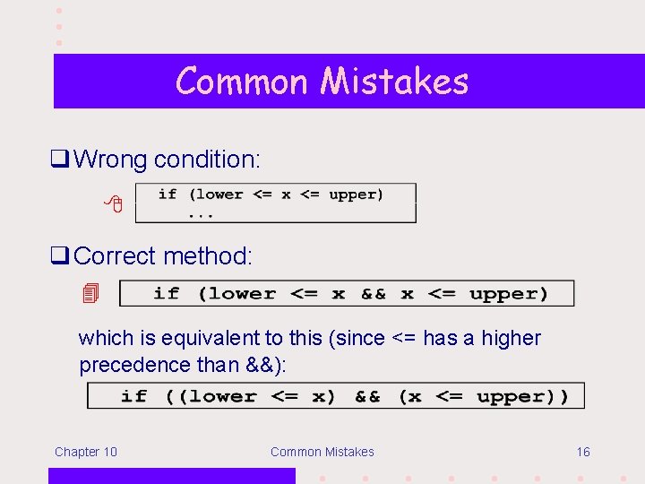 Common Mistakes q Wrong condition: q Correct method: which is equivalent to this (since