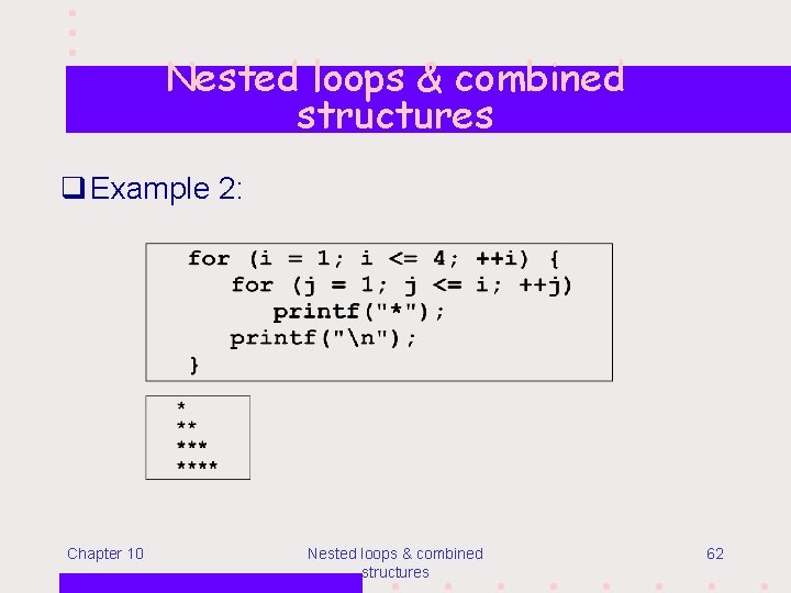 Nested loops & combined structures q Example 2: Chapter 10 Nested loops & combined