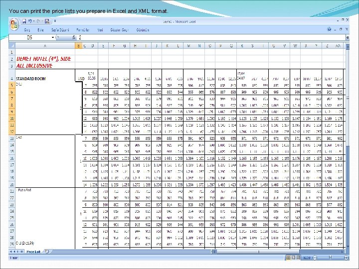 You can print the price lists you prepare in Excel and XML format. 