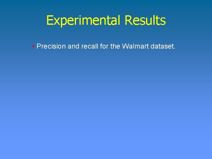 Experimental Results • Precision and recall for the Walmart dataset. 