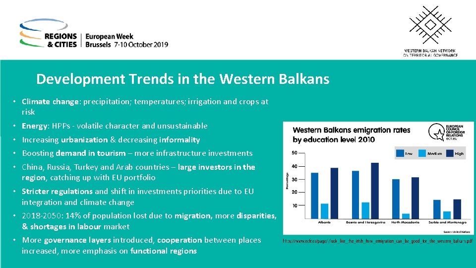 Development Trends in the Western Balkans • Climate change: precipitation; temperatures; irrigation and crops